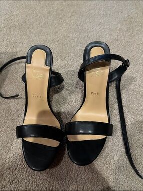 Christian Louboutin Black Leather Ankle-Strap Heels